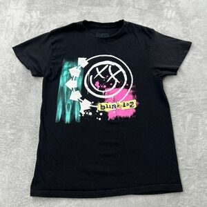 Blink-182 Womens Graphic Band T-Shirt Black Smiley Face Logo Size M Short Sleeve